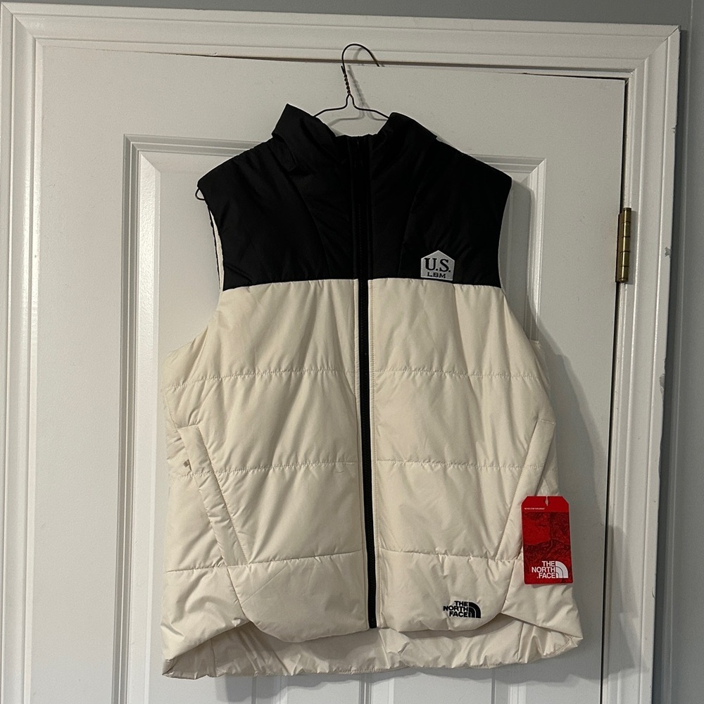 The North Face Black and Cream Puffer Vest